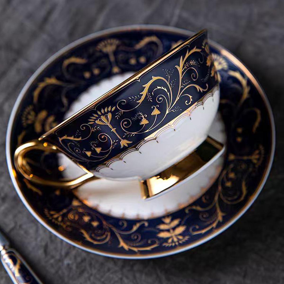 Nocturnal Bloom Bone China Set: Black Gold Baroque
