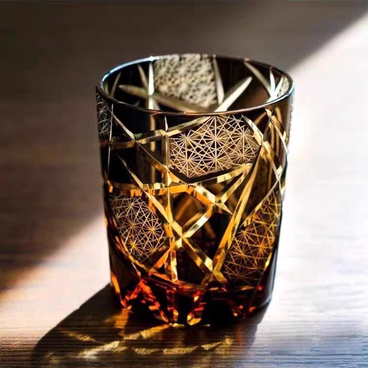 Edo Kiriko Whiskey Glasses - Hand-Carved Japanese Crystal Tumblers with Lightning Patterns