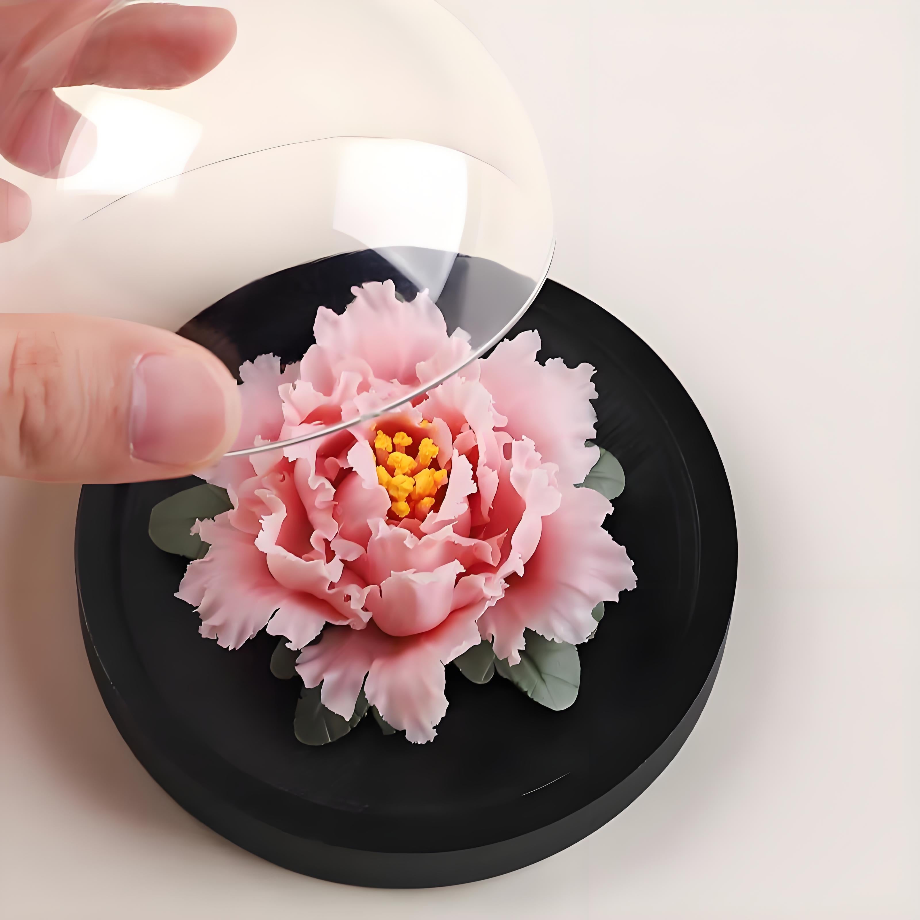 Ceramic Bloom Diffuser - Hand-Sculpted Aroma Art|Dust-Proof Acrylic Dome(no essential oil fragrances)