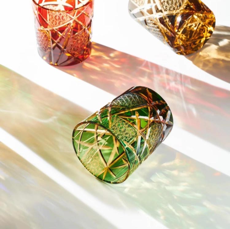 Edo Kiriko Whiskey Glasses - Hand-Carved Japanese Crystal Tumblers with Lightning Patterns
